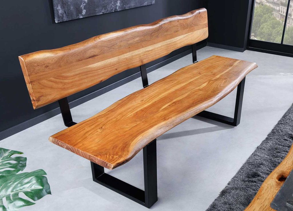 Banc en bois massif 160 cm avec dossier Solena