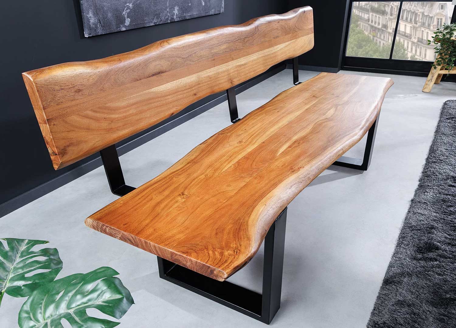 Banc en bois massif 160 cm avec dossier Nivor