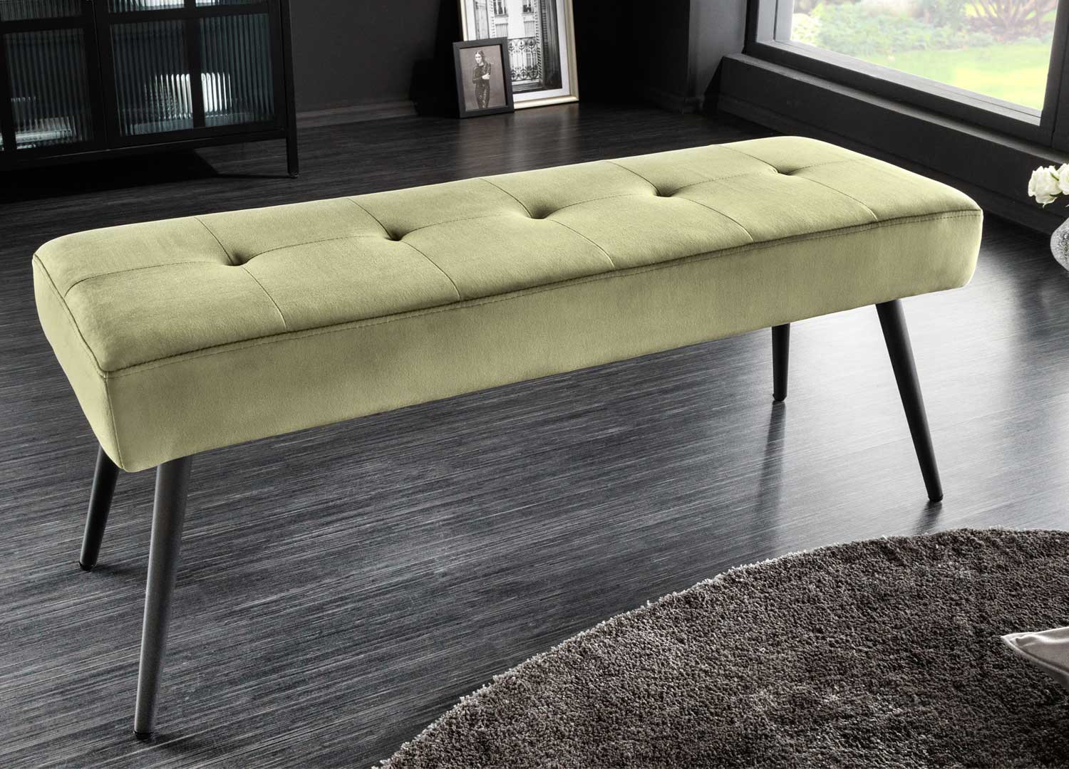 Banc en velours vert olive 1m