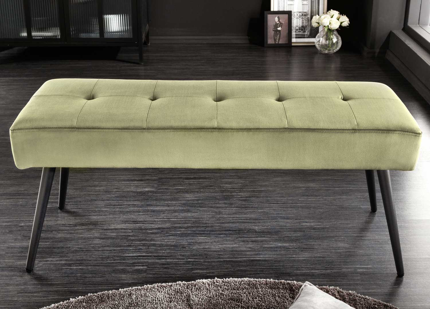 Banc en velours vert olive 1m