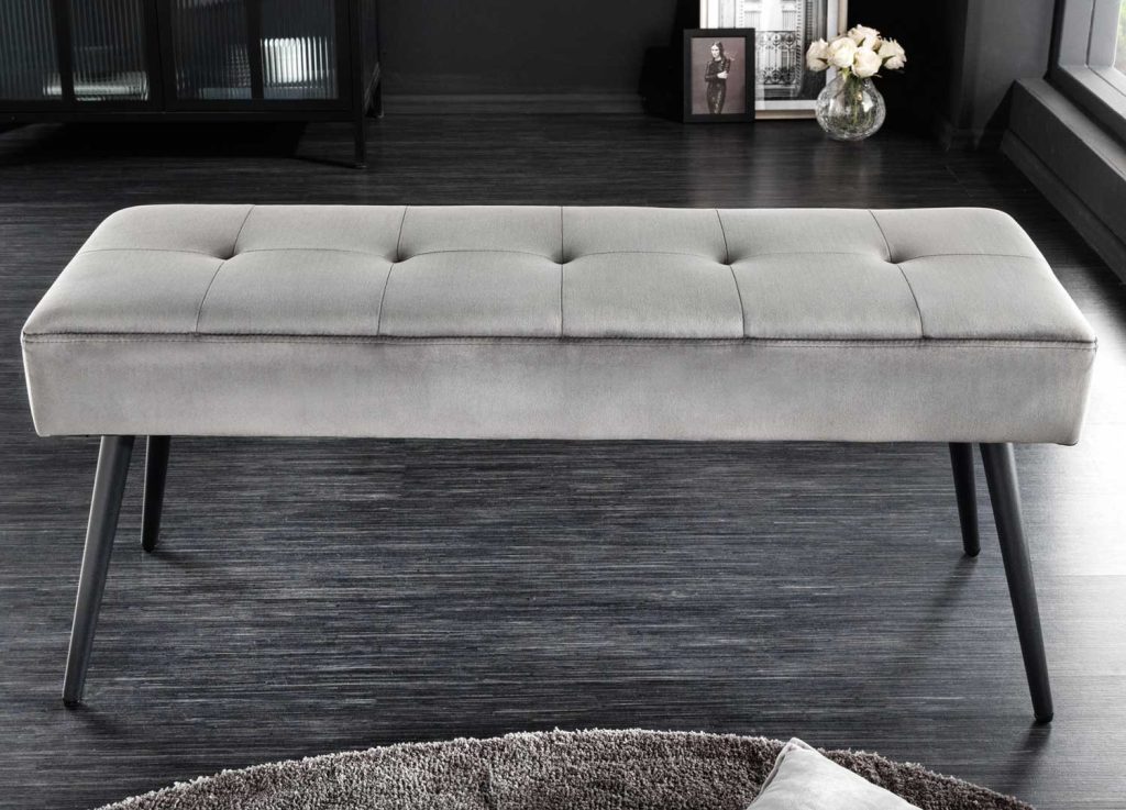Banc moderne en velours gris 1m