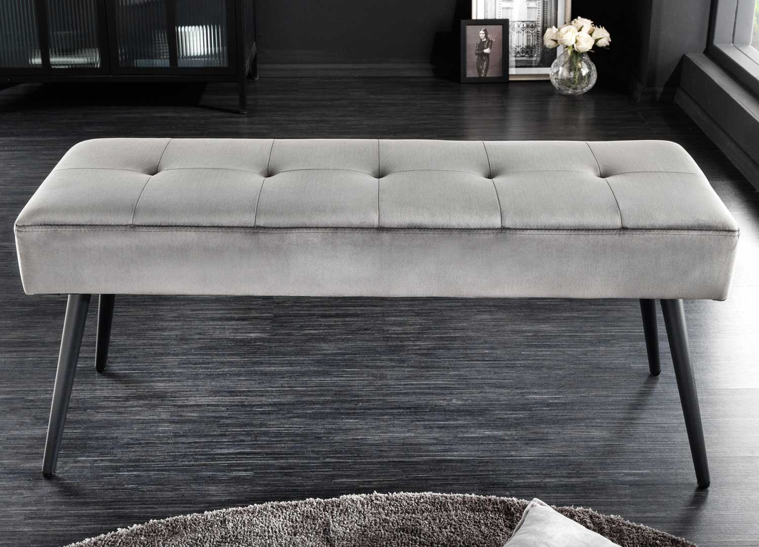 Banc moderne en velours gris 1m