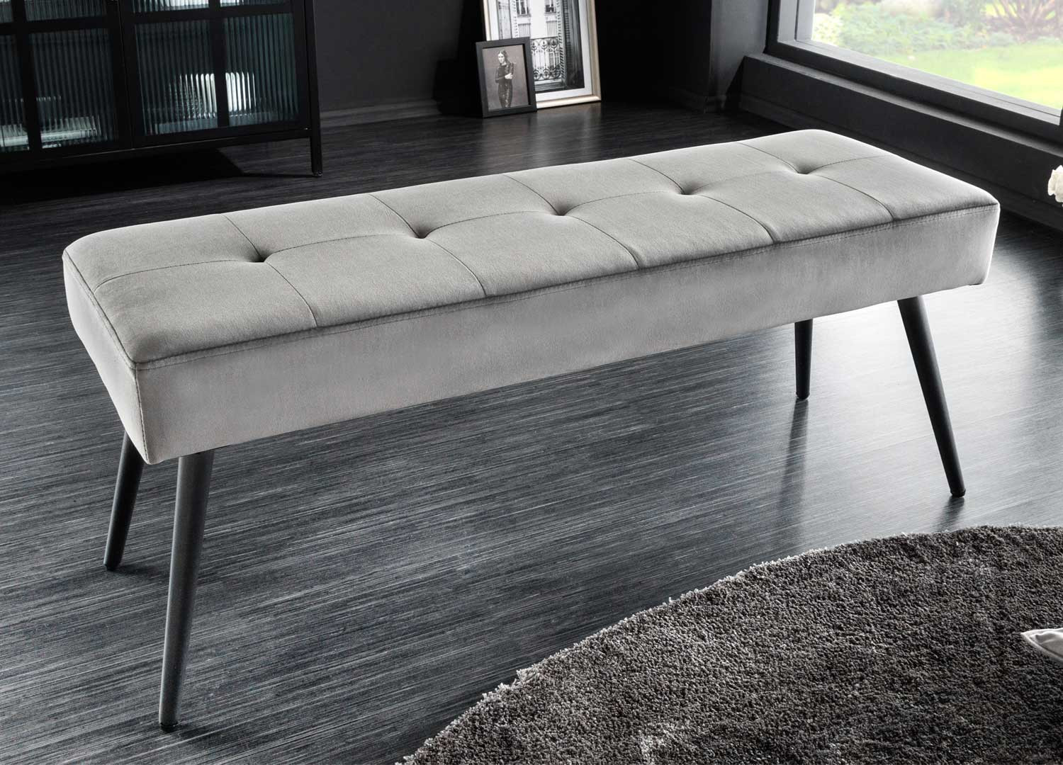 Banc moderne en velours gris 1m
