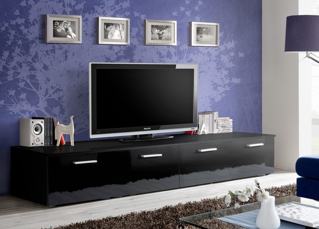 Banc TV Long 2 m Noir Laqué