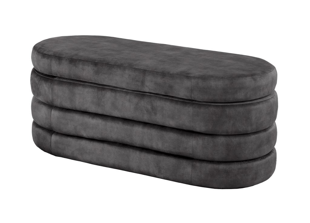 Banquette coffre velours gris avec rangement Hope