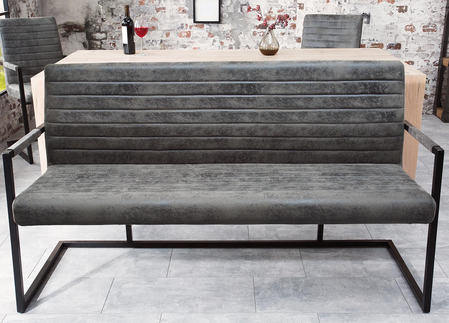 Banquette design avec accoudoirs gris vintage 160 cm