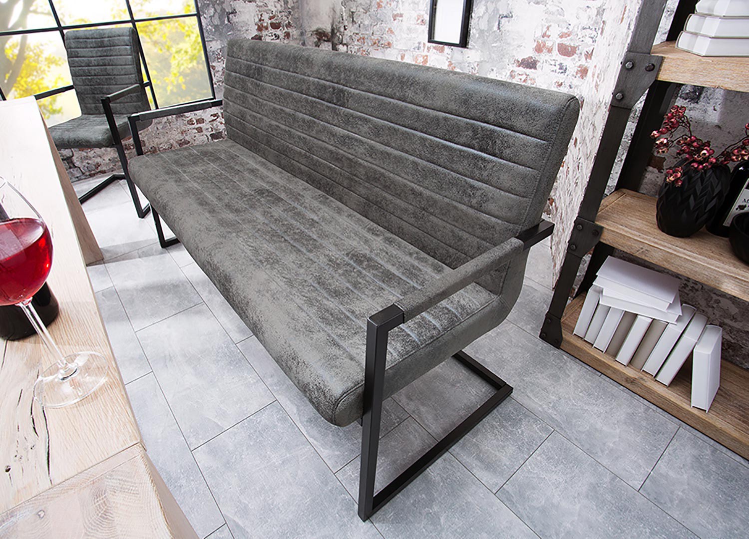 Banquette design avec accoudoirs gris vintage 160 cm