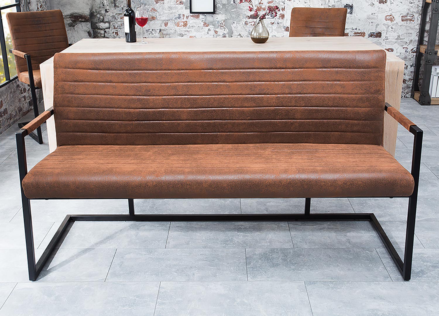 Banquette design avec accoudoirs marron vintage 160 cm