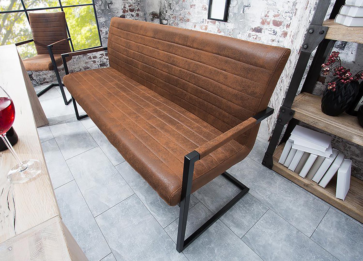 Banquette design avec accoudoirs marron vintage 160 cm