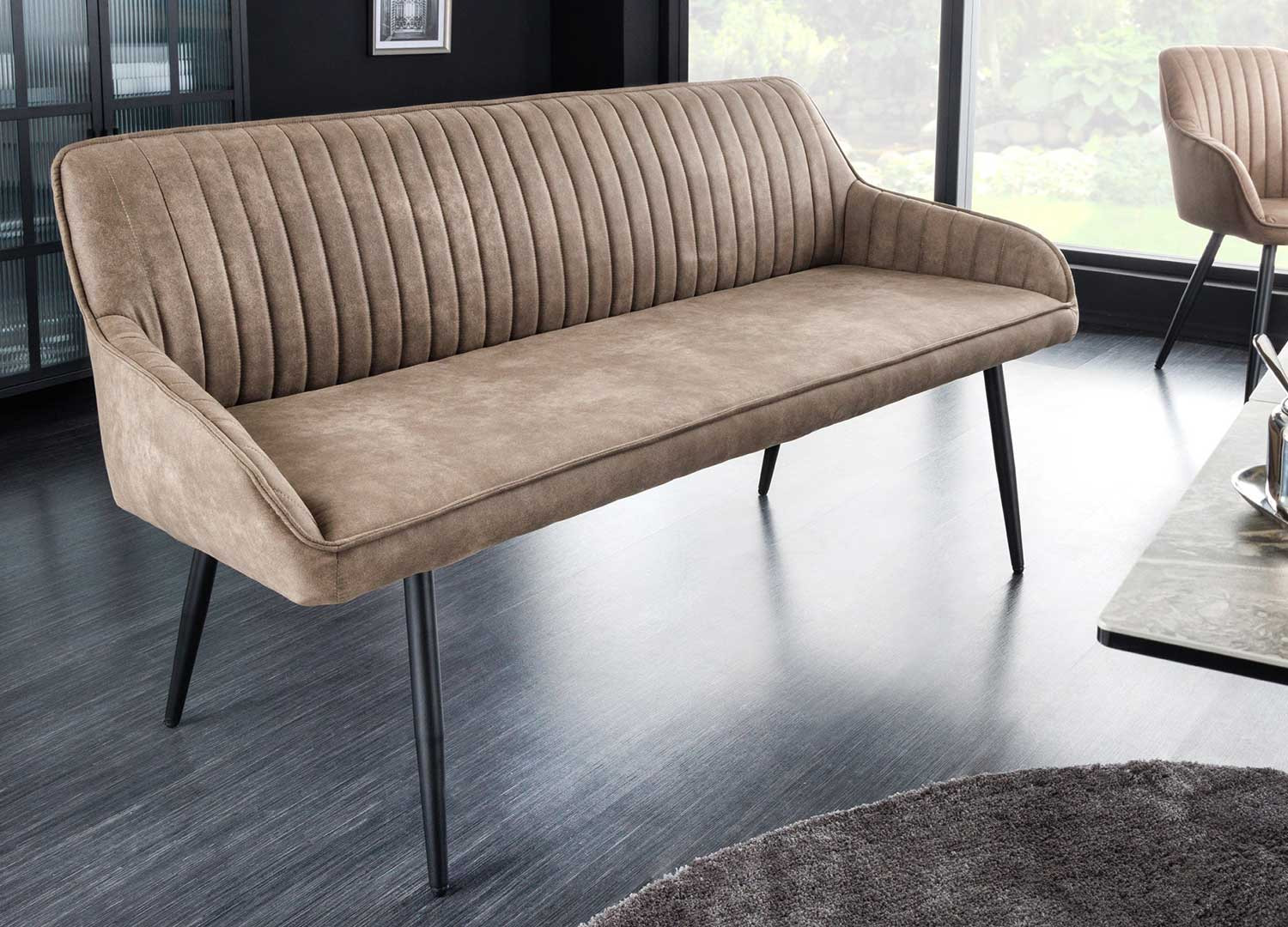 Banquette design taupe avec accoudoirs 160 cm Issa