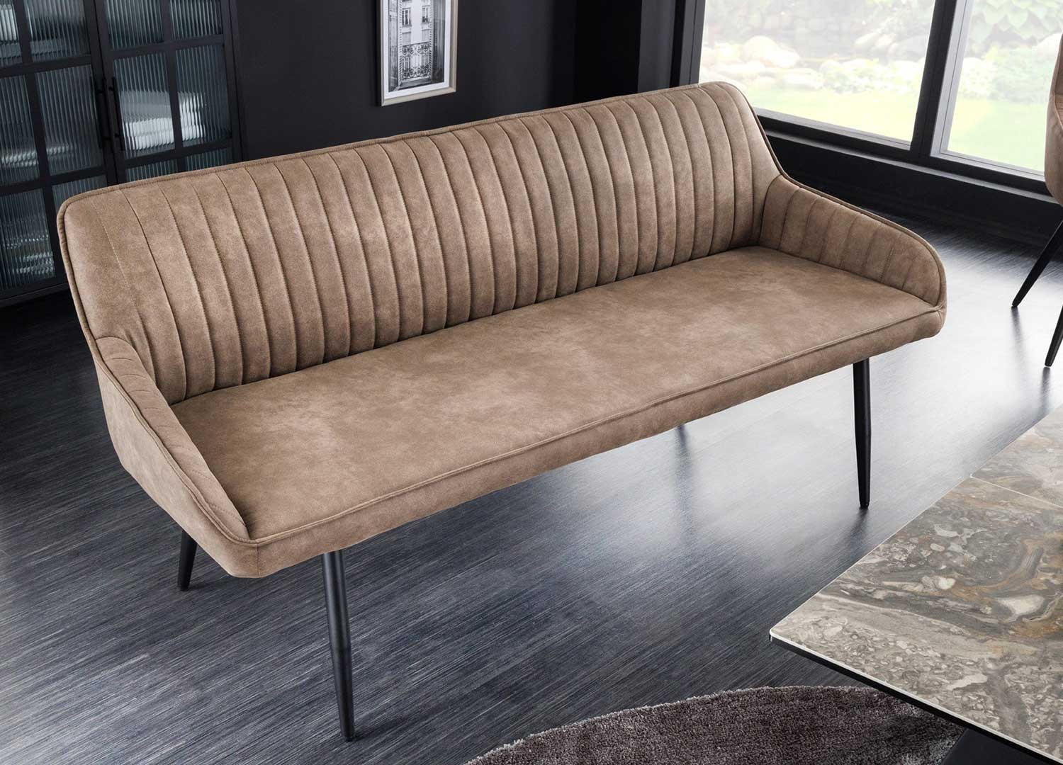 Banquette design taupe avec accoudoirs 160 cm Issa