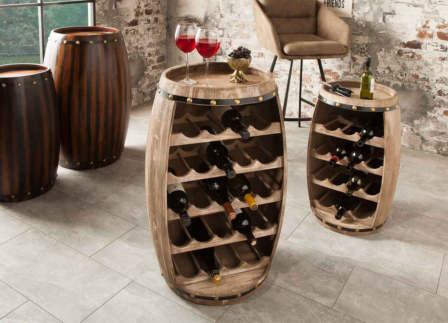 Casier à vin fût de tonneau en sapin 23 bouteilles