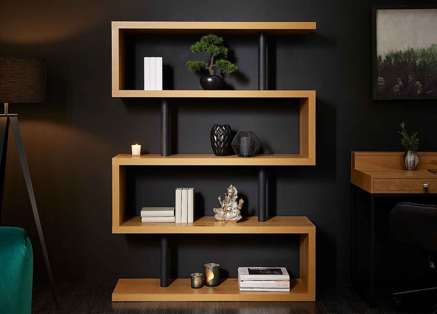Bibliothèque étagère chêne et métal