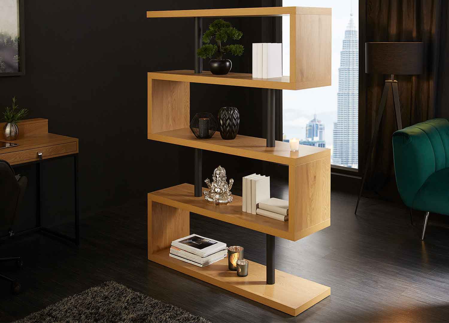 Bibliothèque étagère chêne et métal
