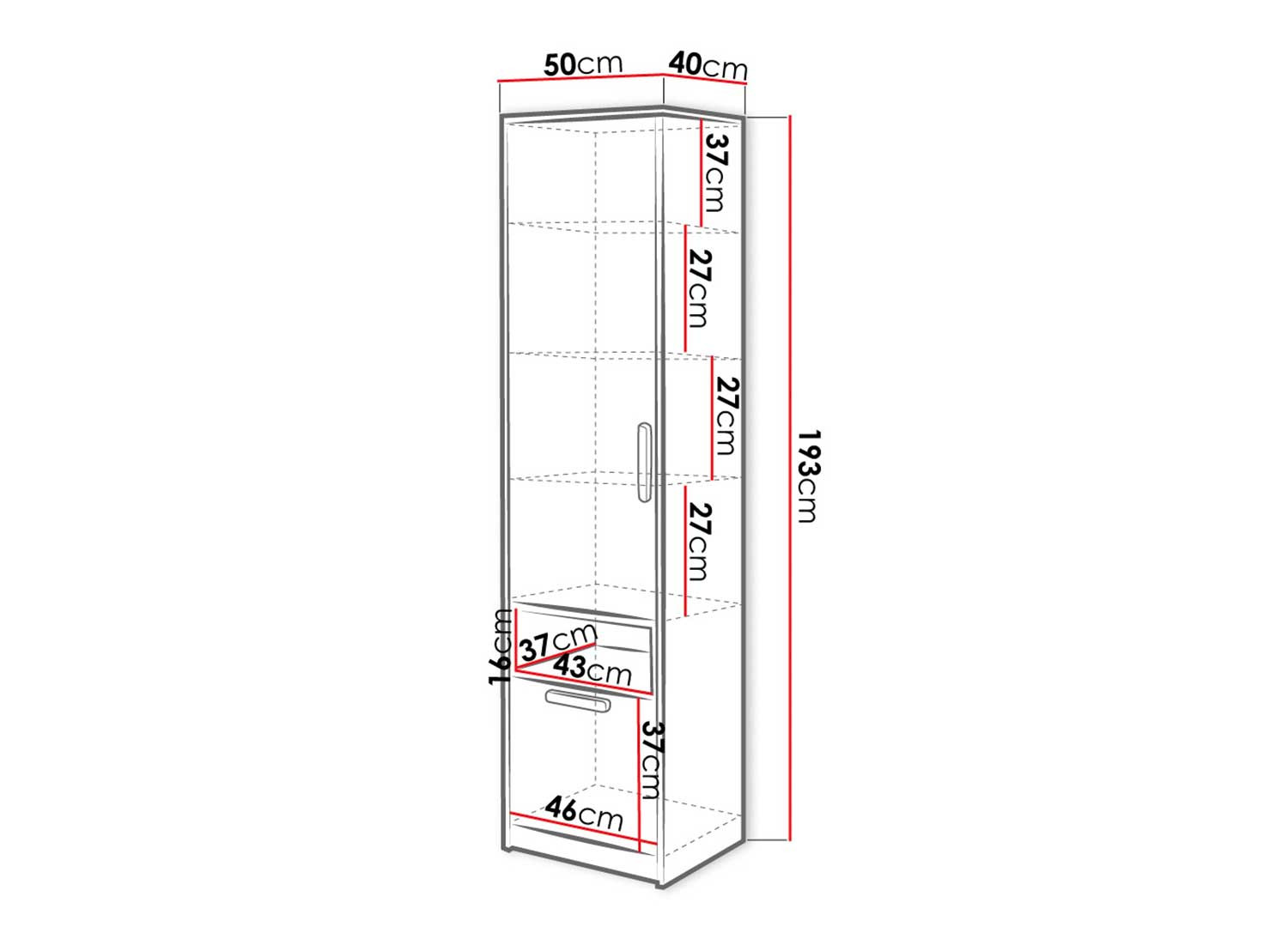 Bibliothèque fermée 1 porte et 1 tiroir grise et blanche