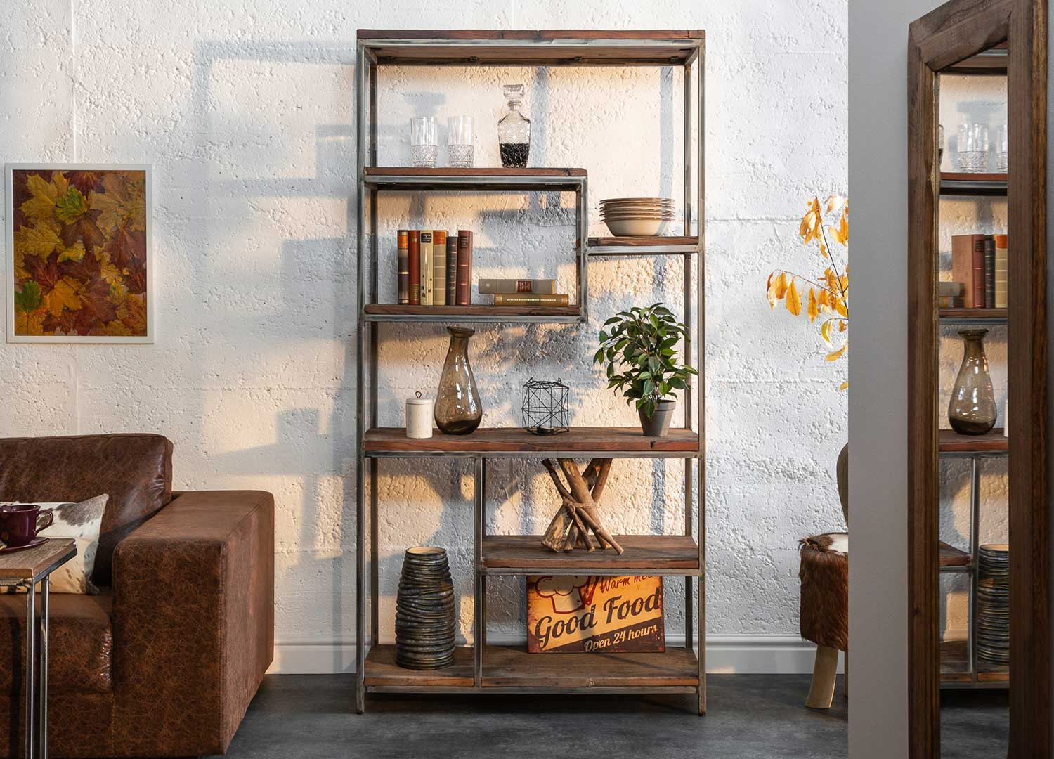 Bibliothèque industrielle 186 cm bois recyclé et métal