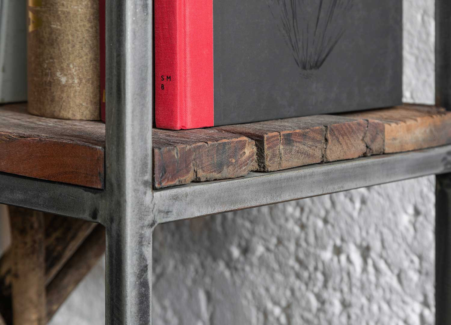 Bibliothèque industrielle 186 cm bois recyclé et métal