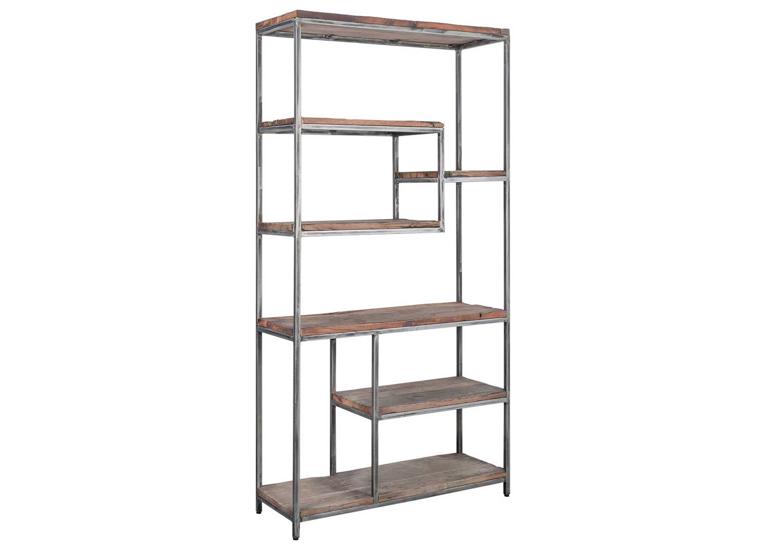 Bibliothèque industrielle 186 cm bois recyclé et métal