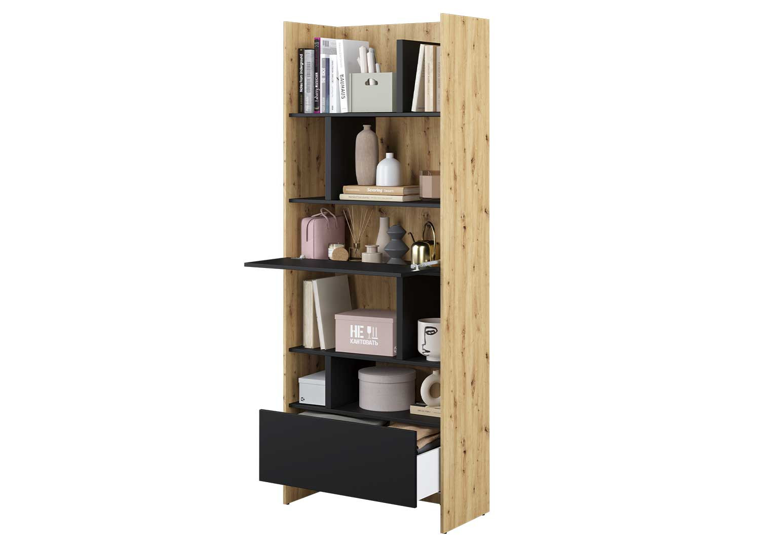 Bibliothèque rangement chêne artisan et noir Bed Concept