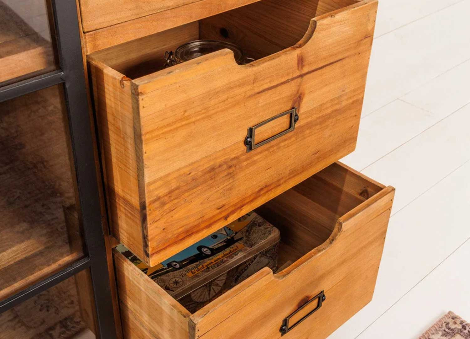 Buffet 2 portes coulissantes en verre et 6 tiroirs