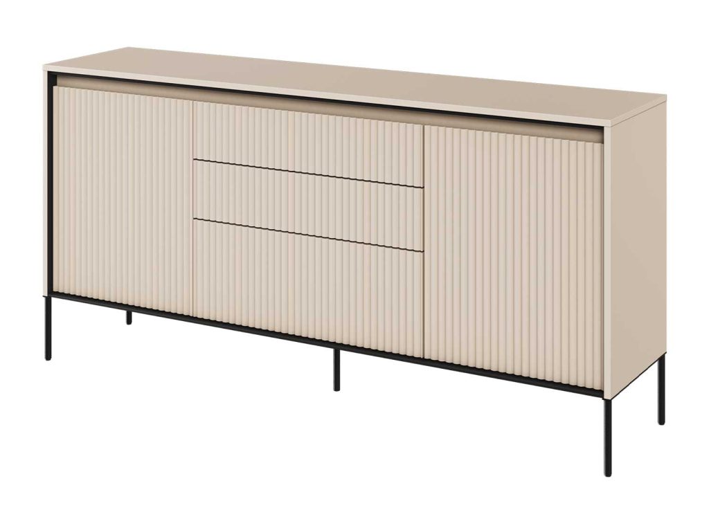 Buffet 2 portes et 3 tiroirs beige sable 166 cm