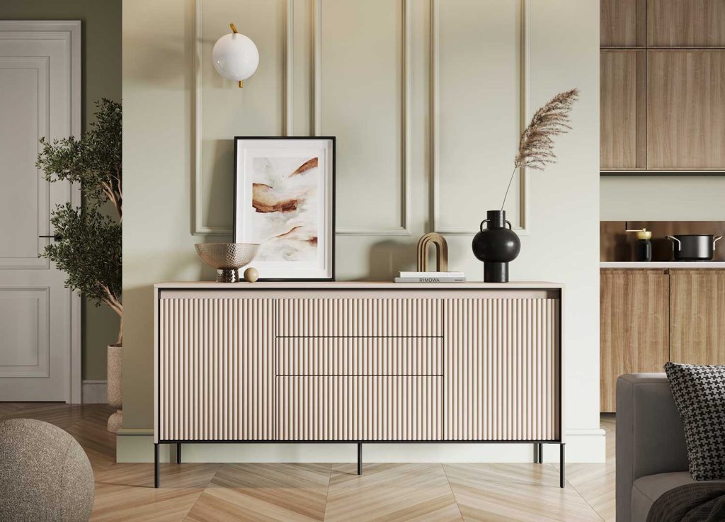 Buffet 2 portes et 3 tiroirs beige sable 166 cm Trend