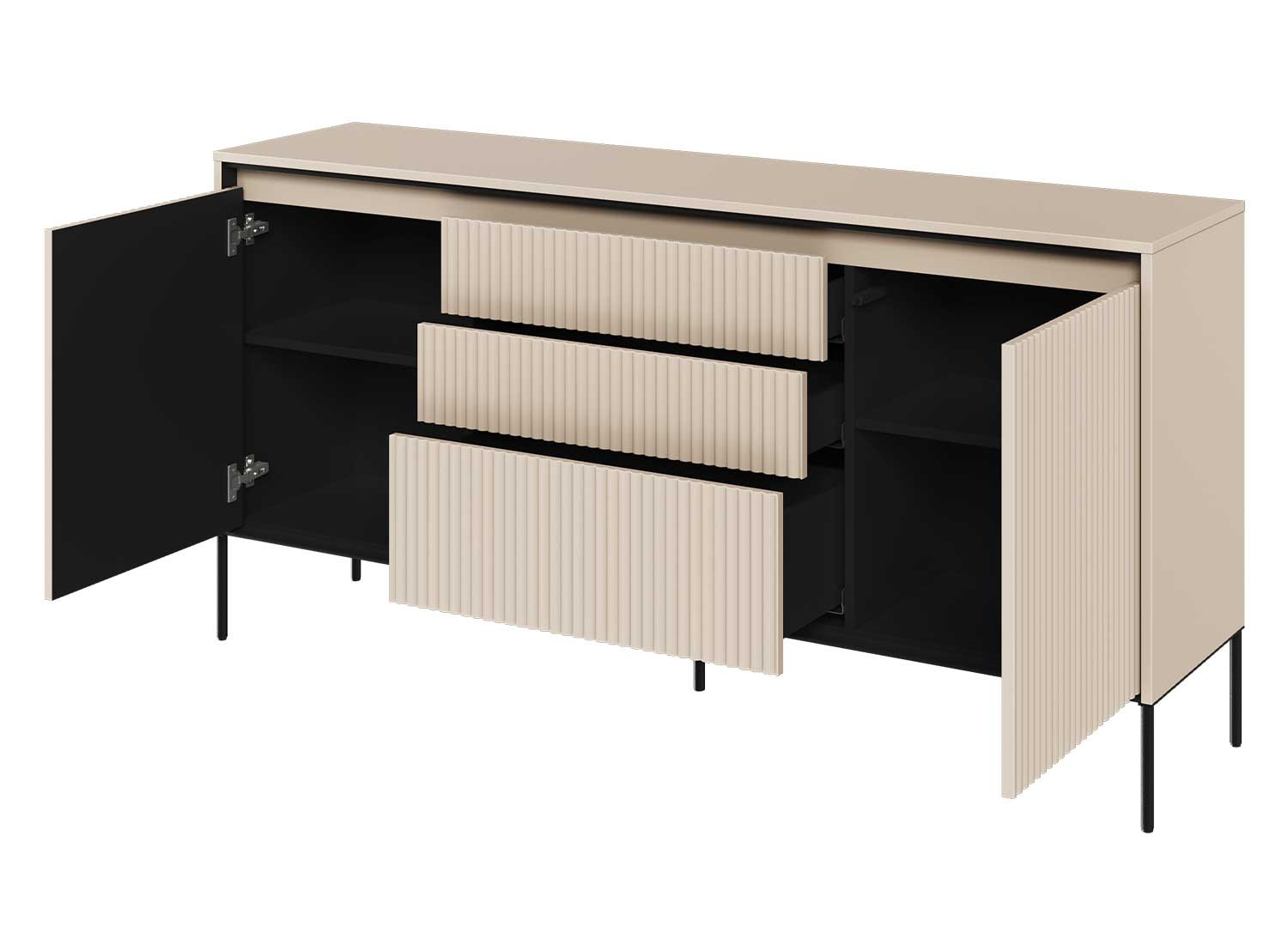 Buffet 2 portes et 3 tiroirs beige sable 166 cm