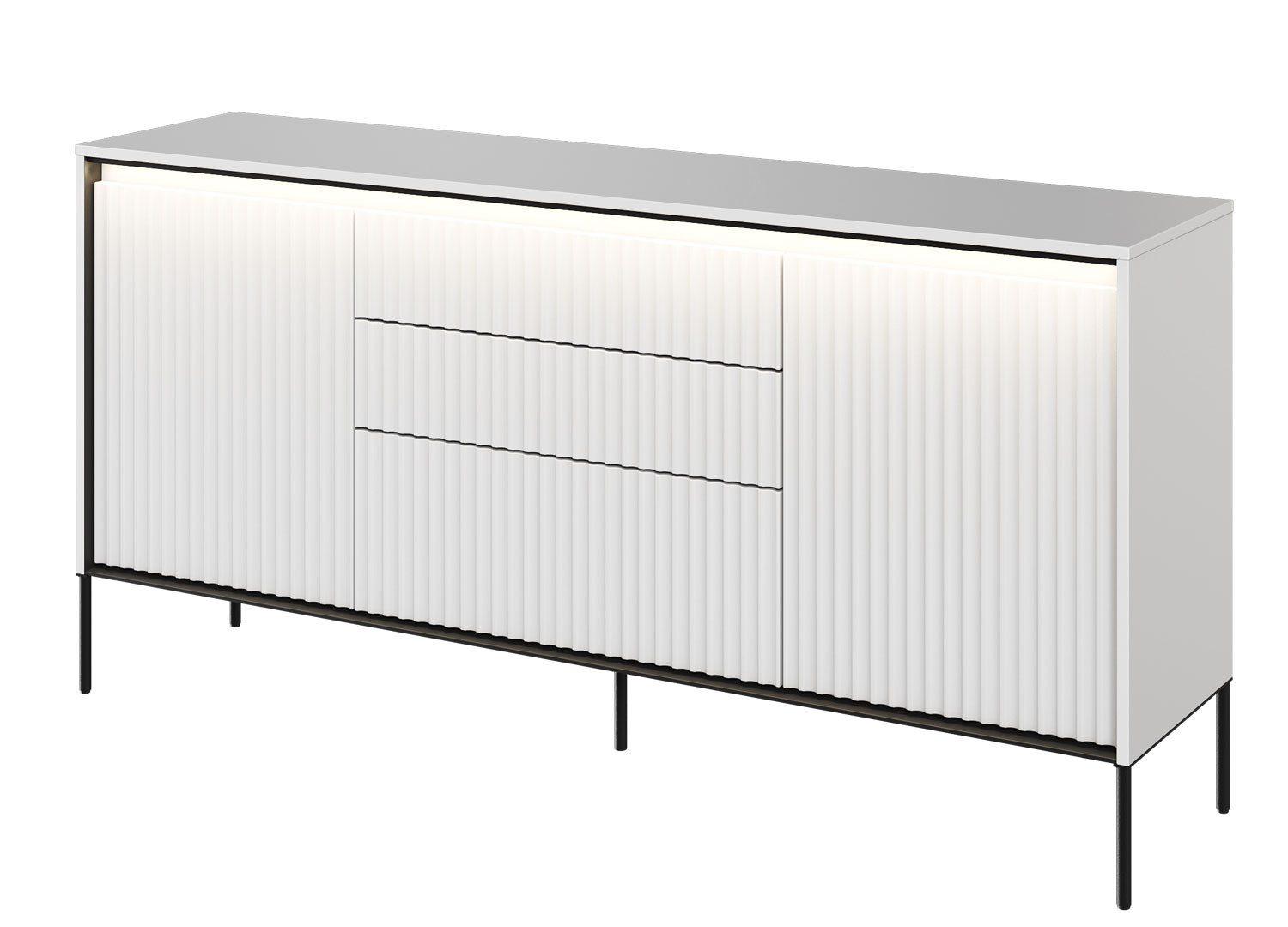 Buffet 2 portes et 3 tiroirs blanc à led 166 cm Trend