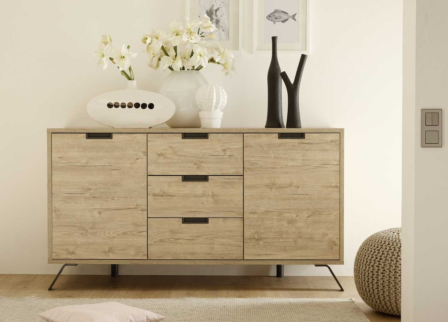 Buffet 2 portes et 3 tiroirs chêne 156 cm