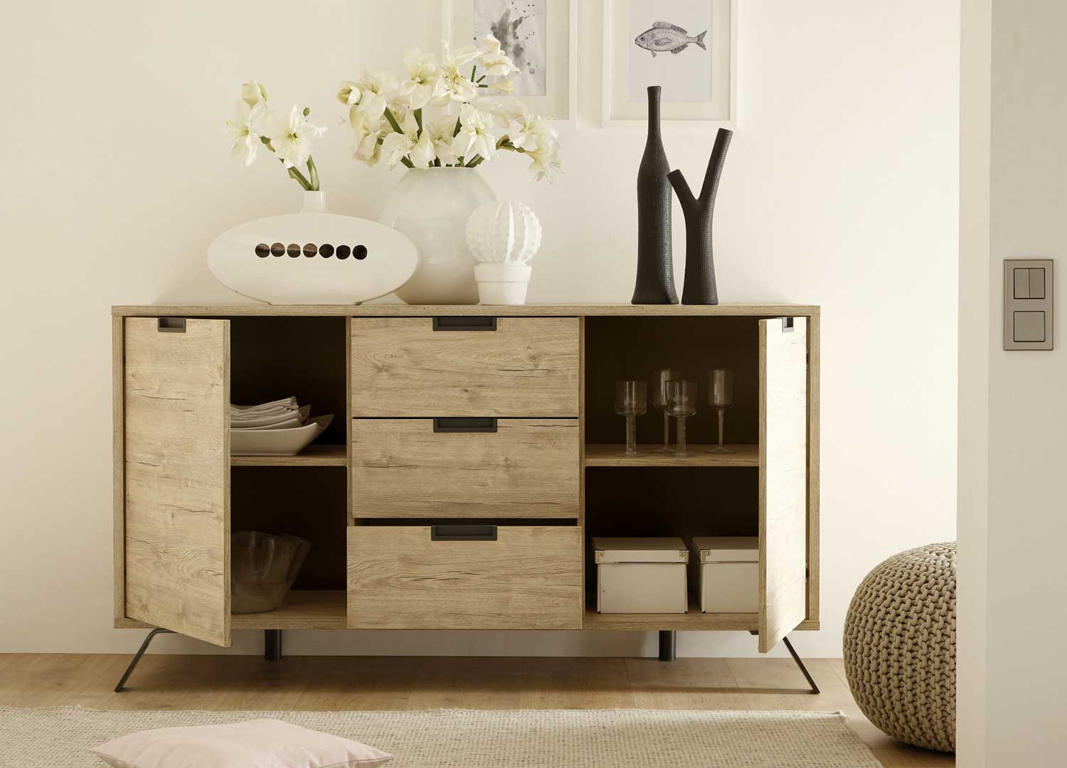 Buffet 2 portes et 3 tiroirs chêne 156 cm
