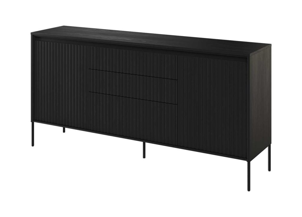 Buffet 2 portes et 3 tiroirs noir 166 cm