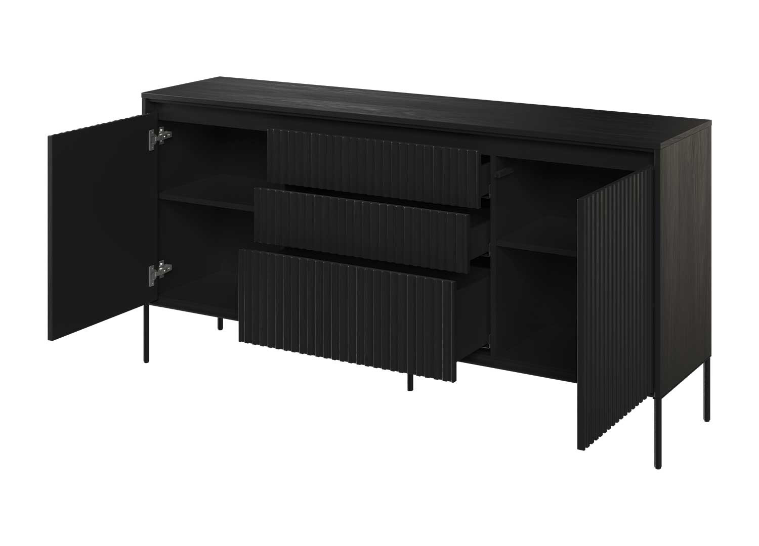 Buffet 2 portes et 3 tiroirs noir 166 cm