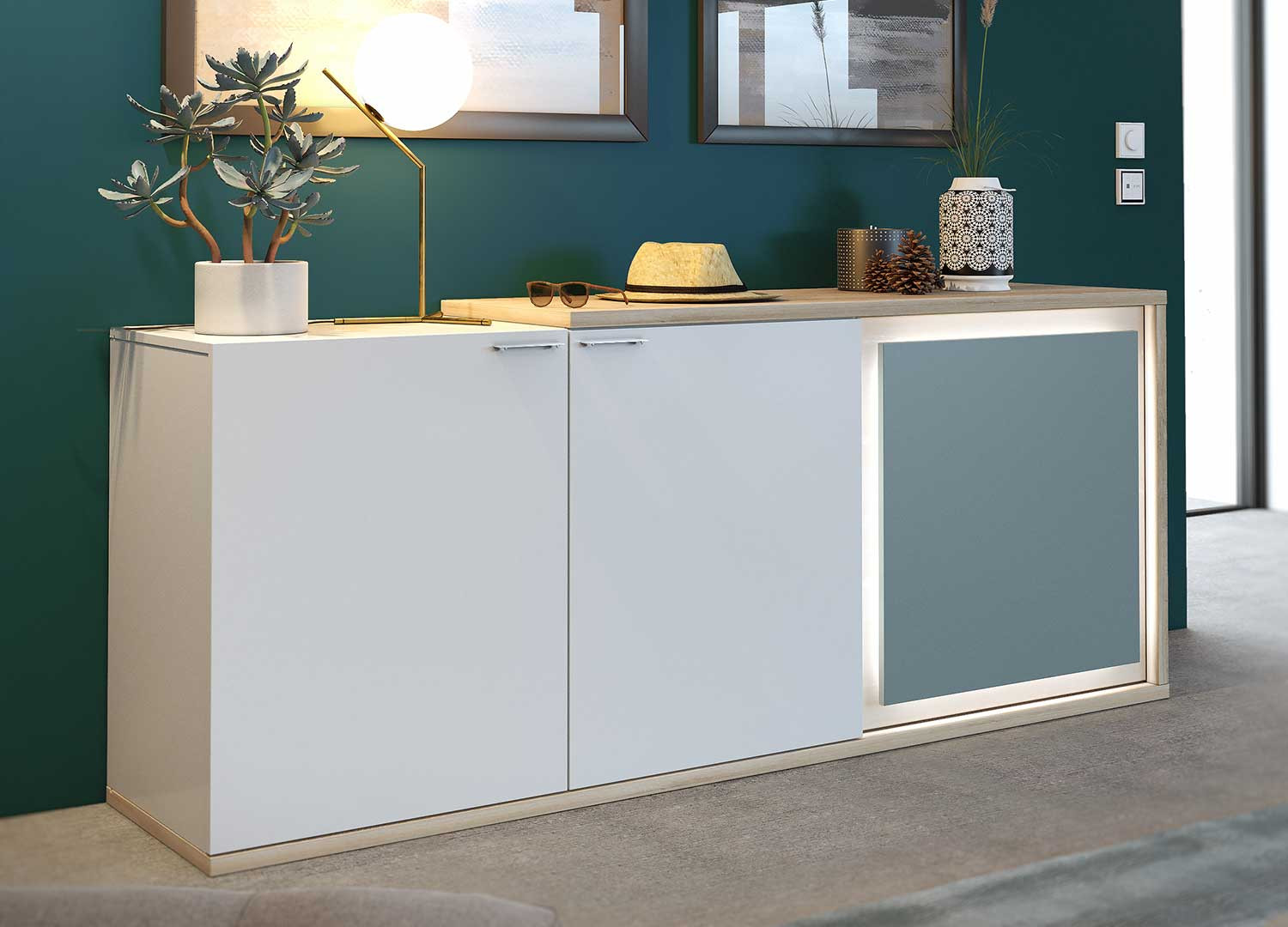 Buffet 3 portes 200 cm à LED Elska
