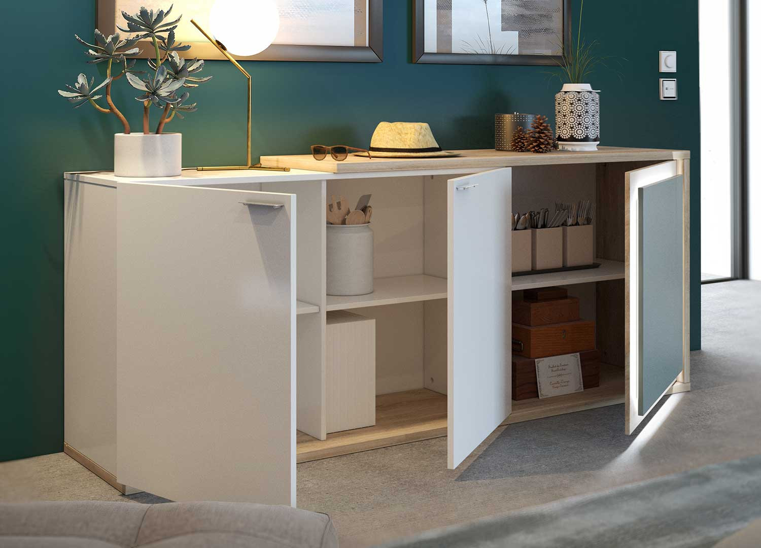 Buffet 3 portes 200 cm à LED Elska