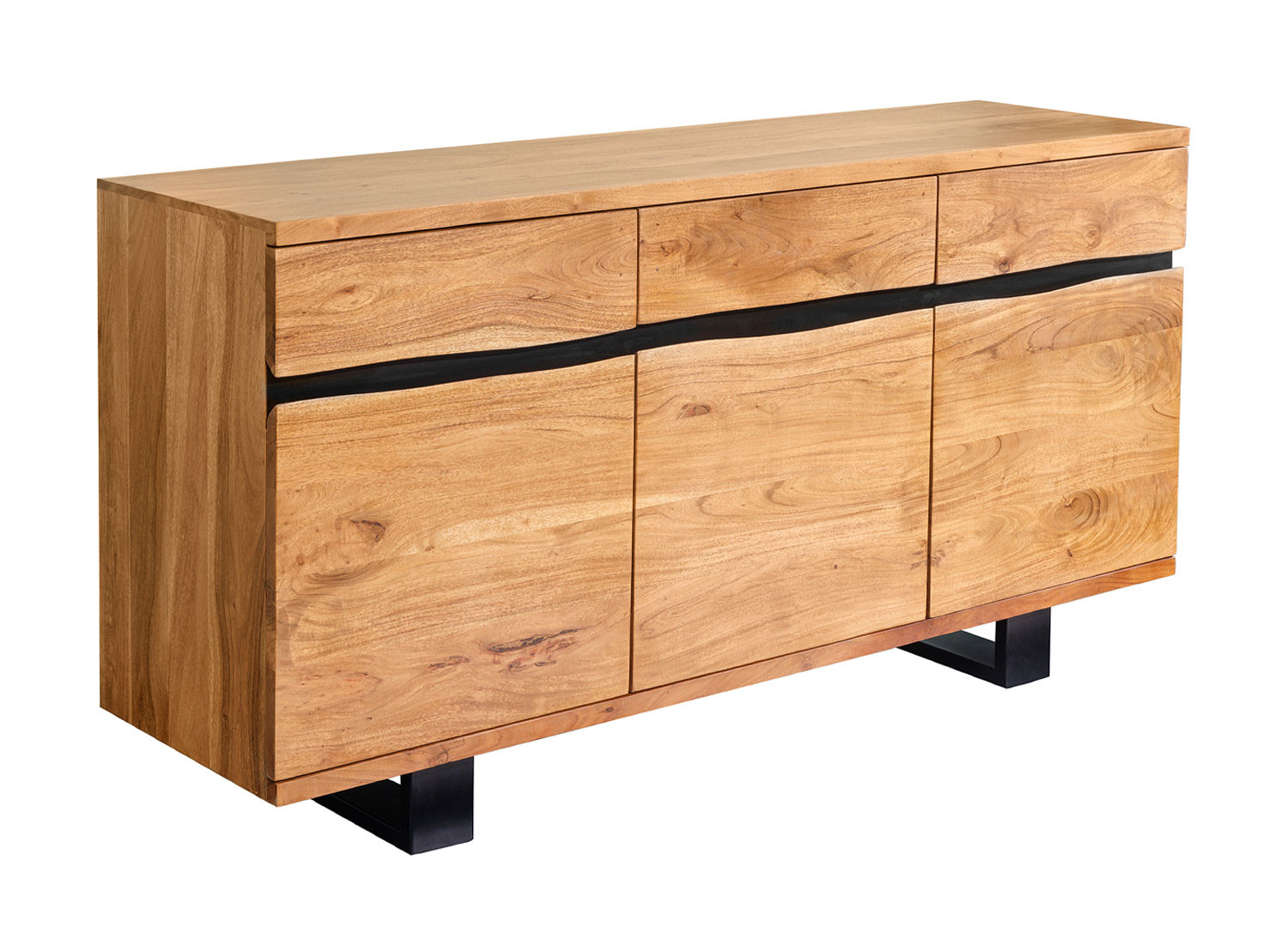 Buffet 3 portes bois massif acacia 160 cm