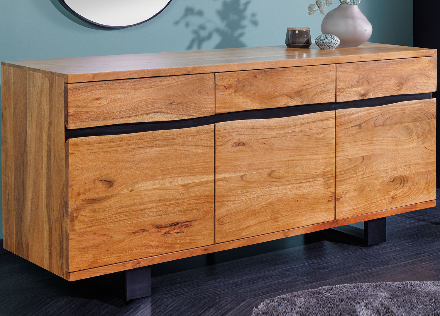 Buffet 3 portes bois massif acacia 160 cm