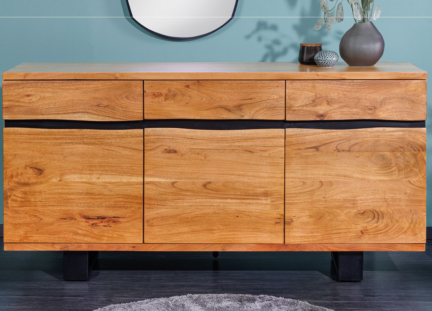 Buffet 3 portes bois massif acacia 160 cm