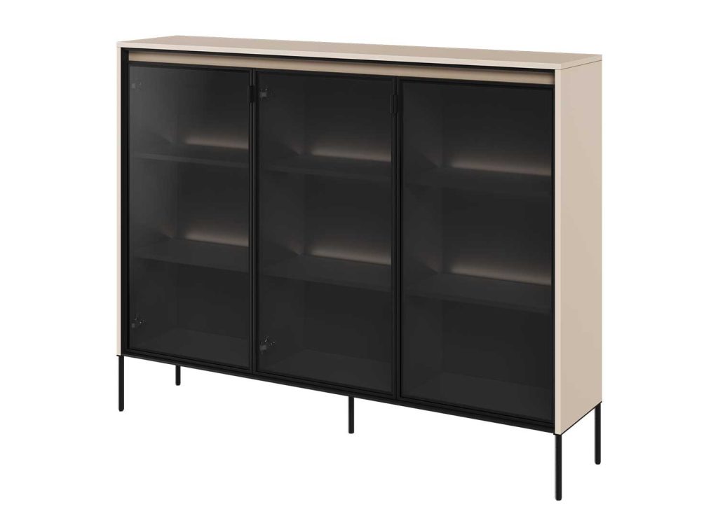 Buffet 3 portes en verre et beige sable