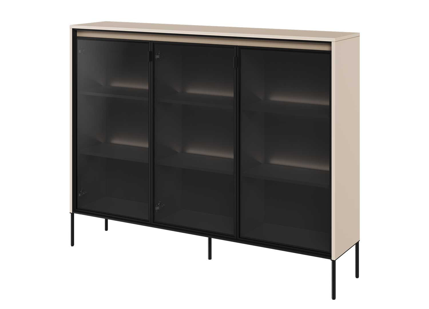 Buffet 3 portes en verre et beige sable