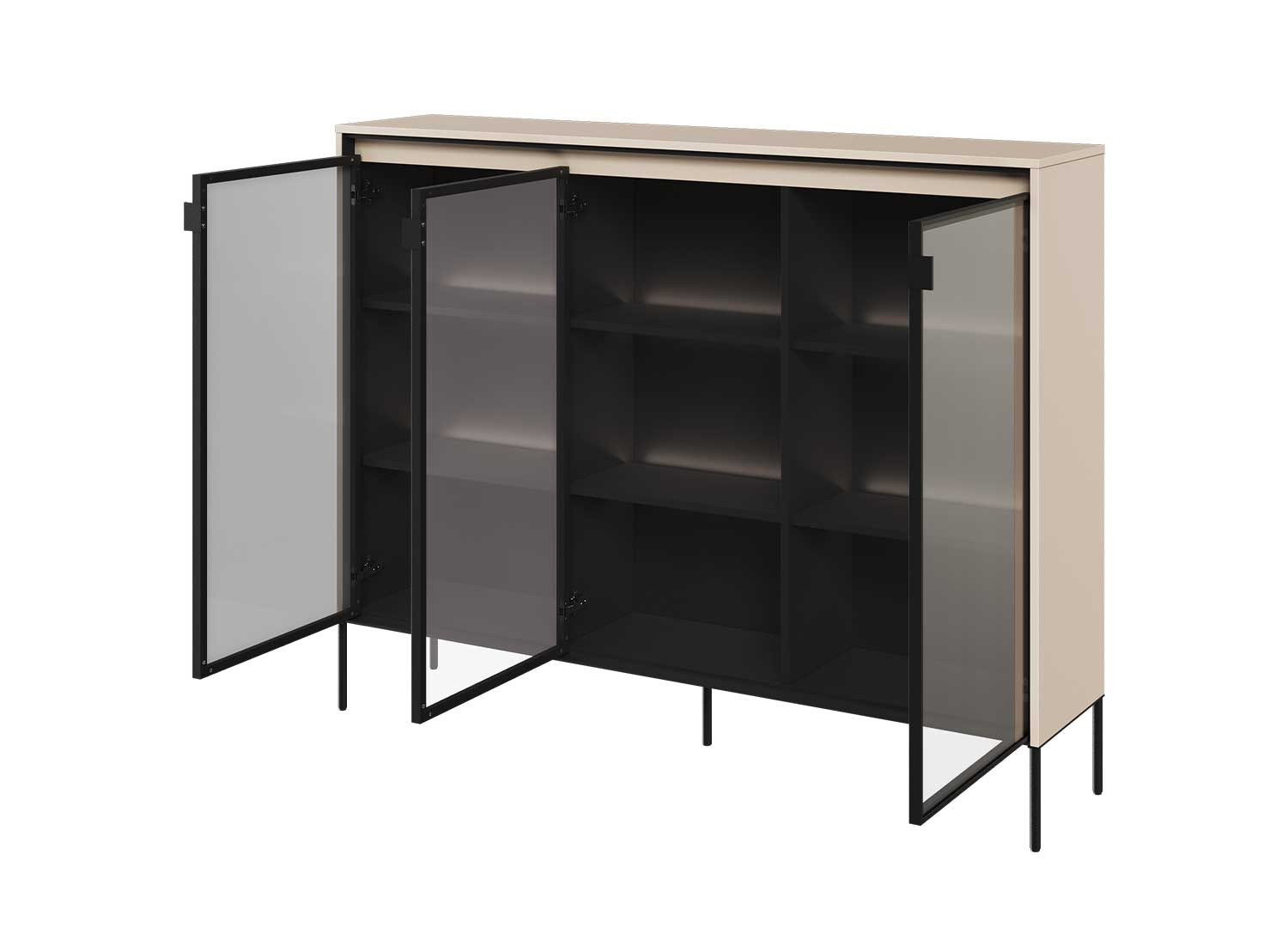 Buffet 3 portes en verre et beige sable