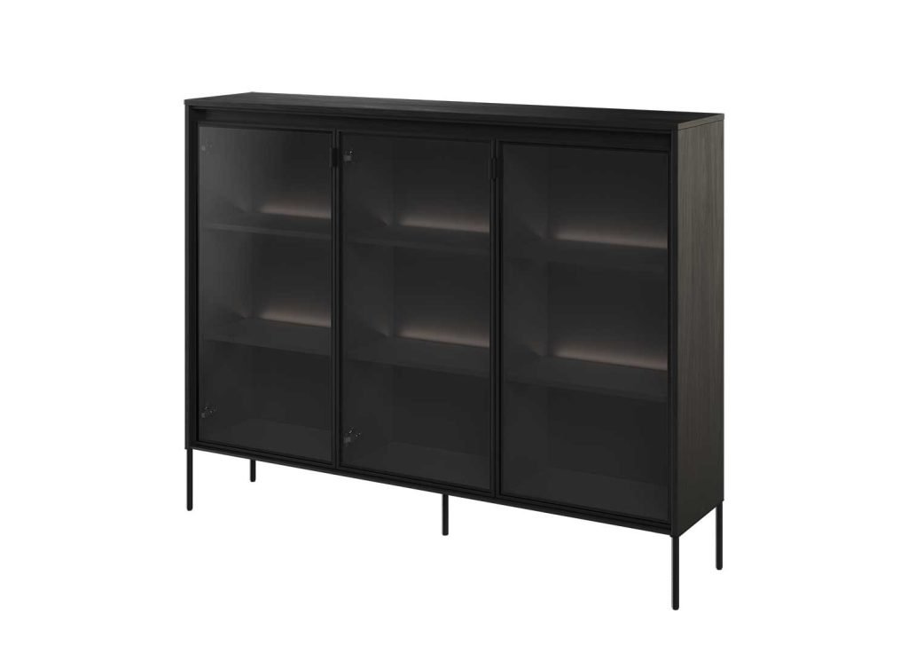 Buffet 3 portes en verre et noir à led