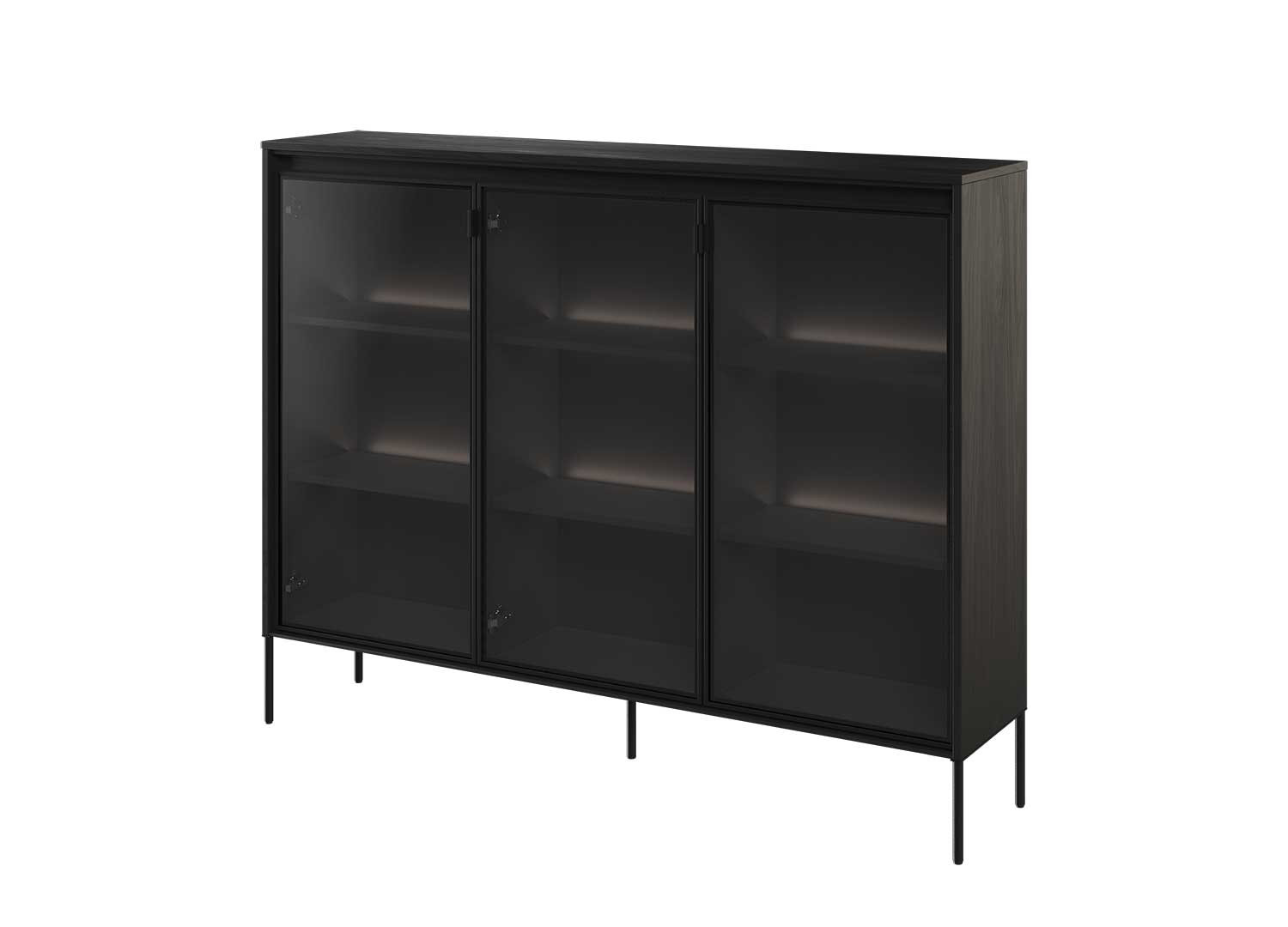 Buffet 3 portes en verre et noir à led