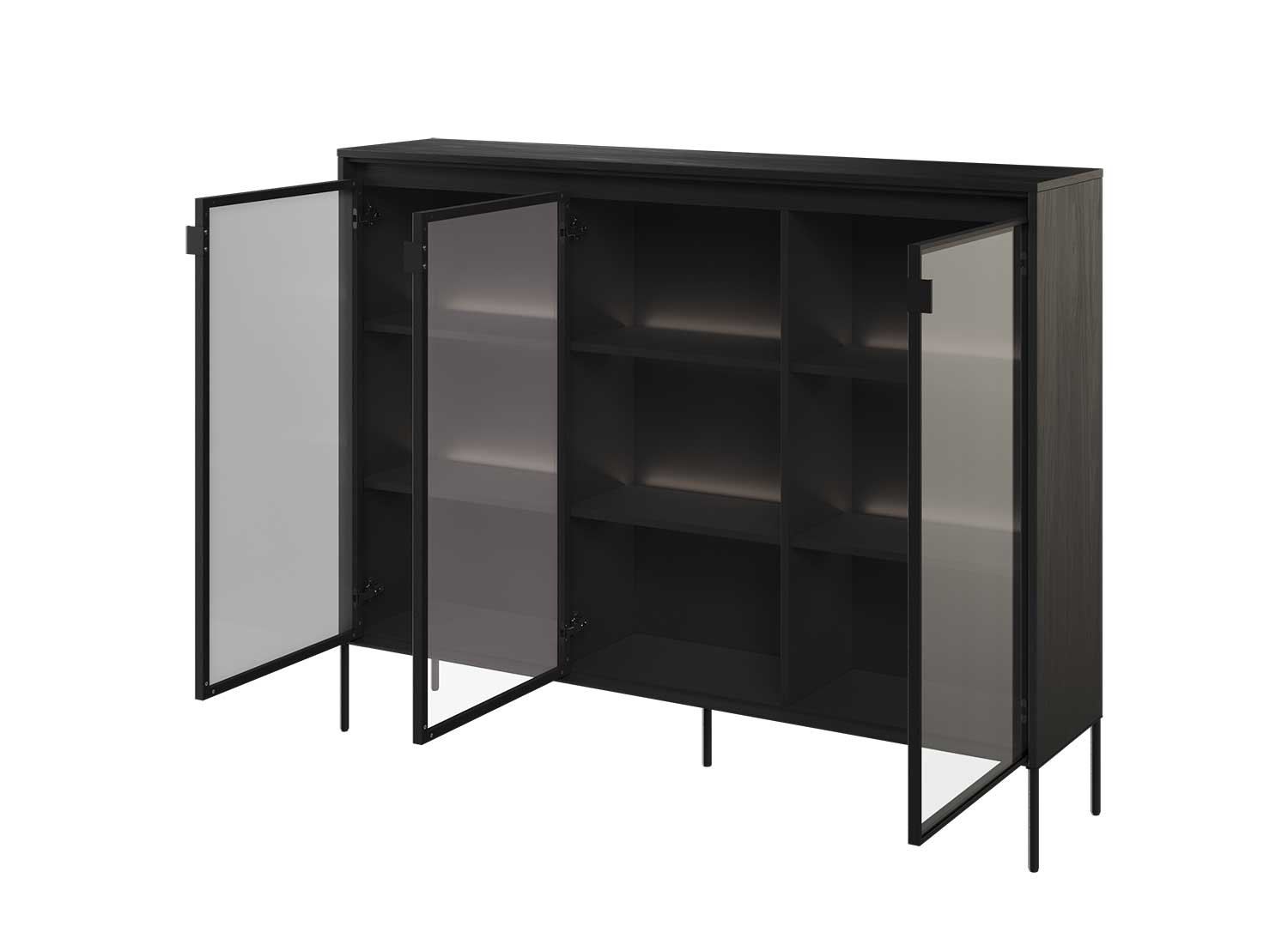 Buffet 3 portes en verre et noir à led