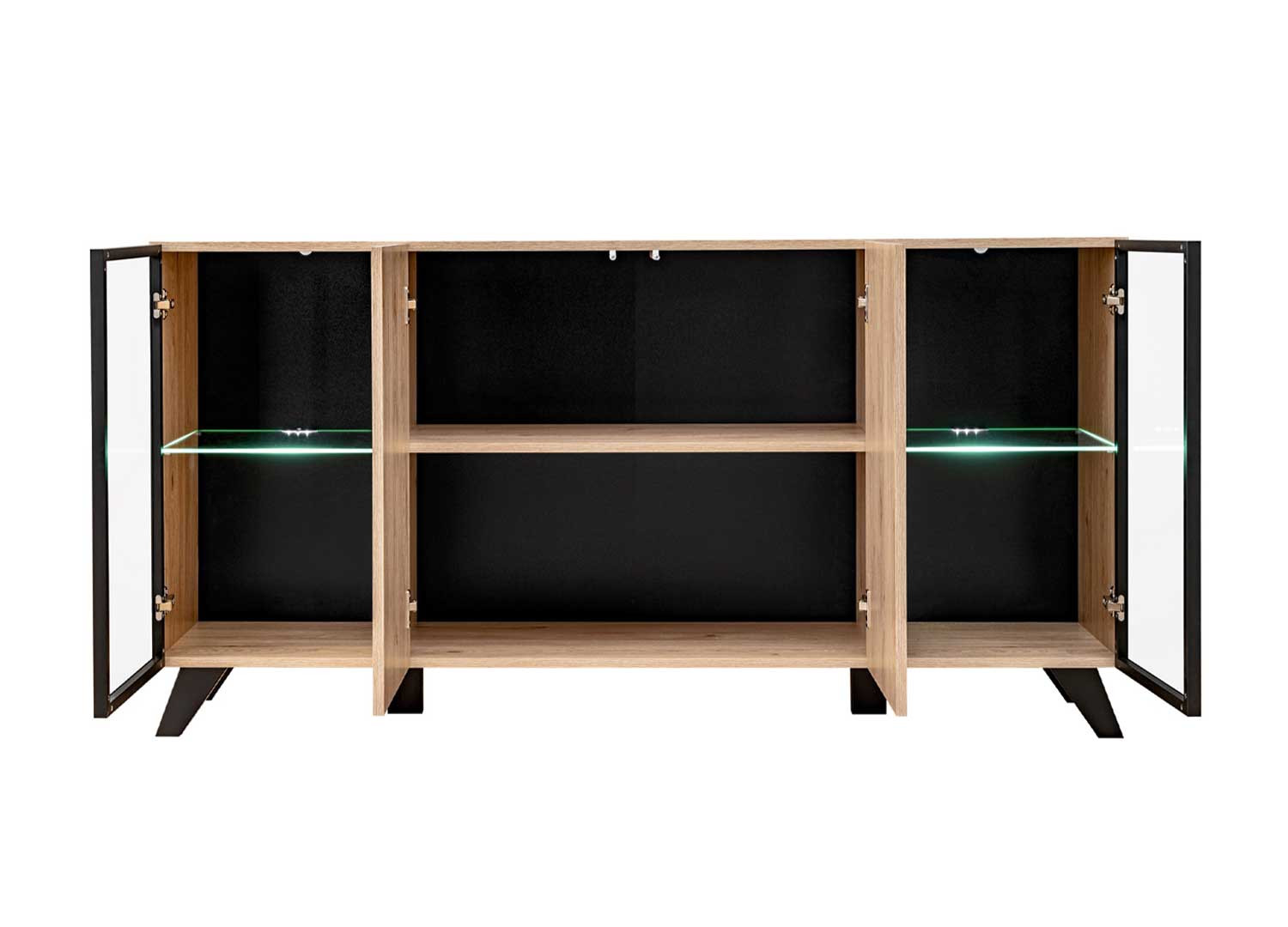 Buffet 4 portes avec portes en verre et éclairage led
