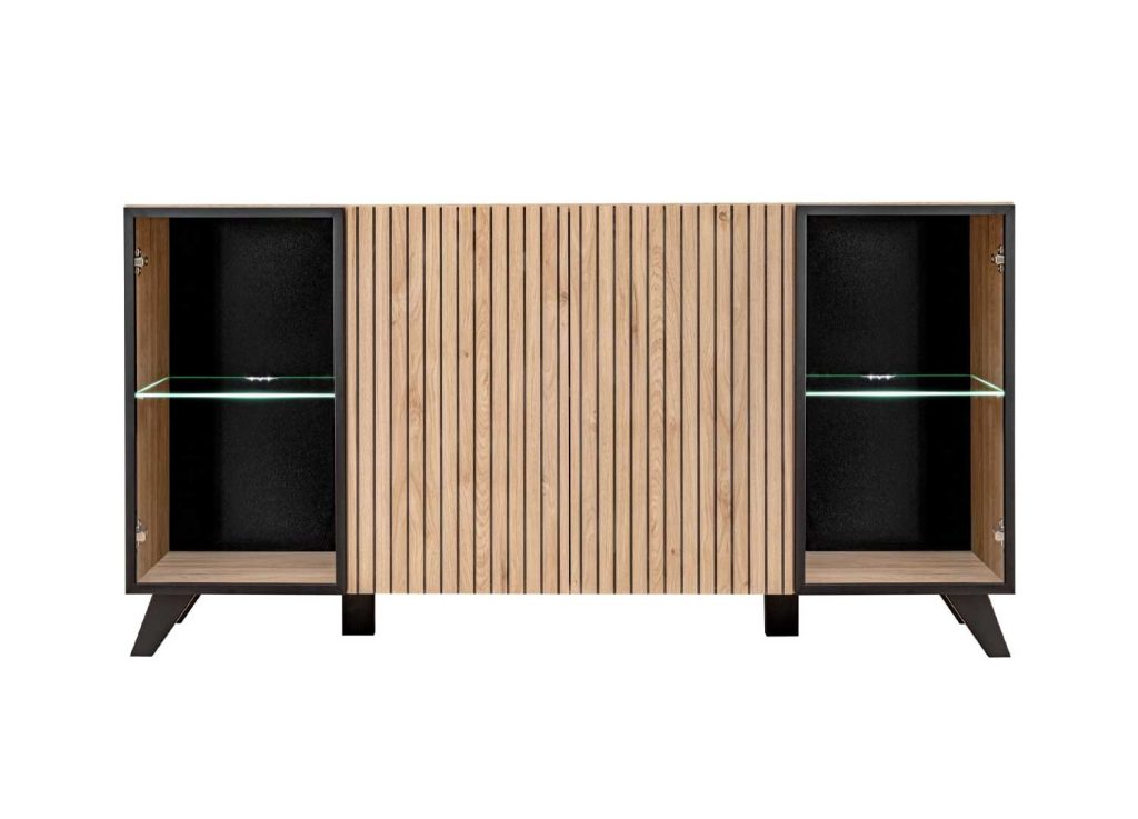 Buffet 4 portes avec portes en verre et éclairage led
