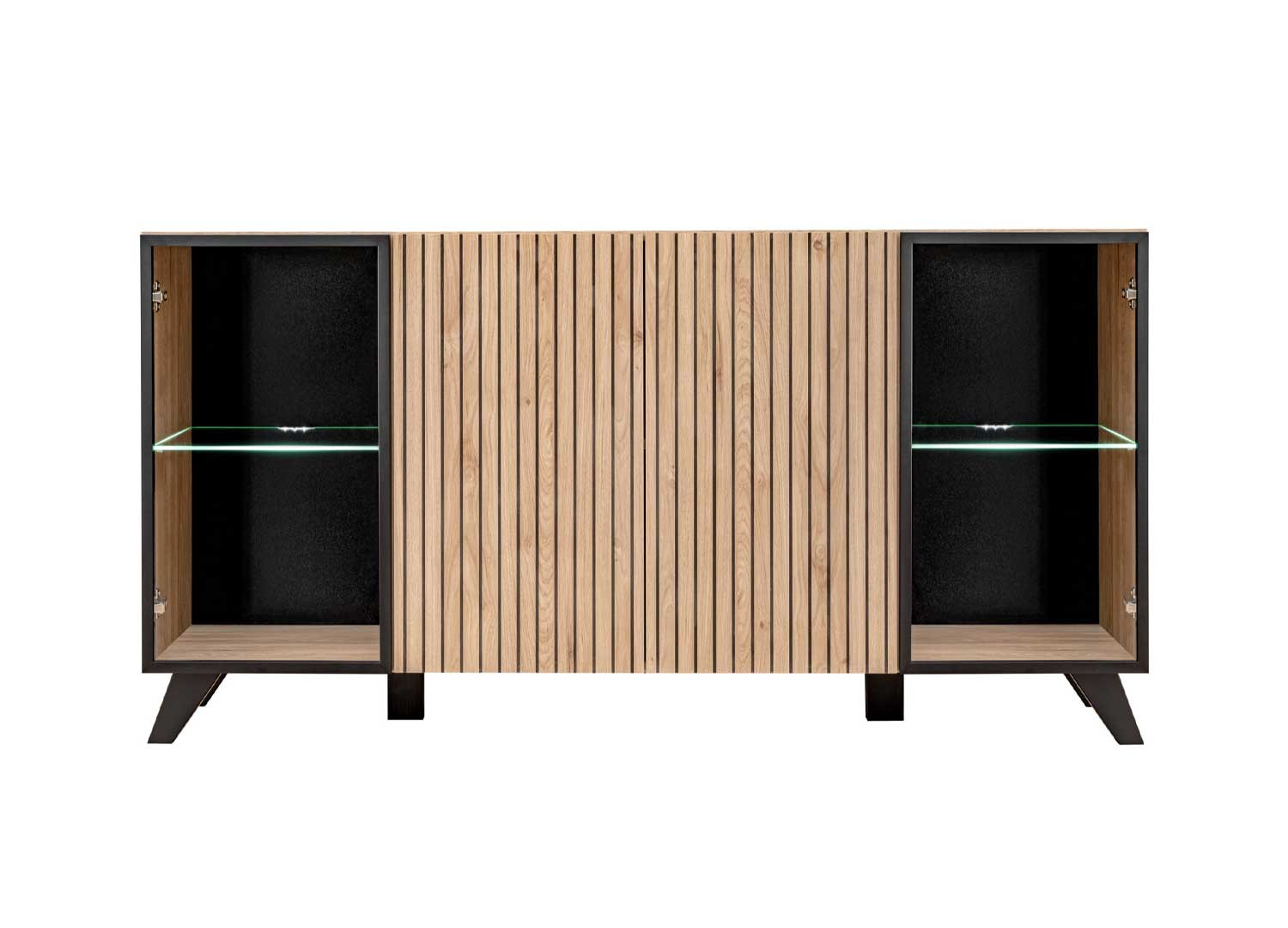 Buffet 4 portes avec portes en verre et éclairage led