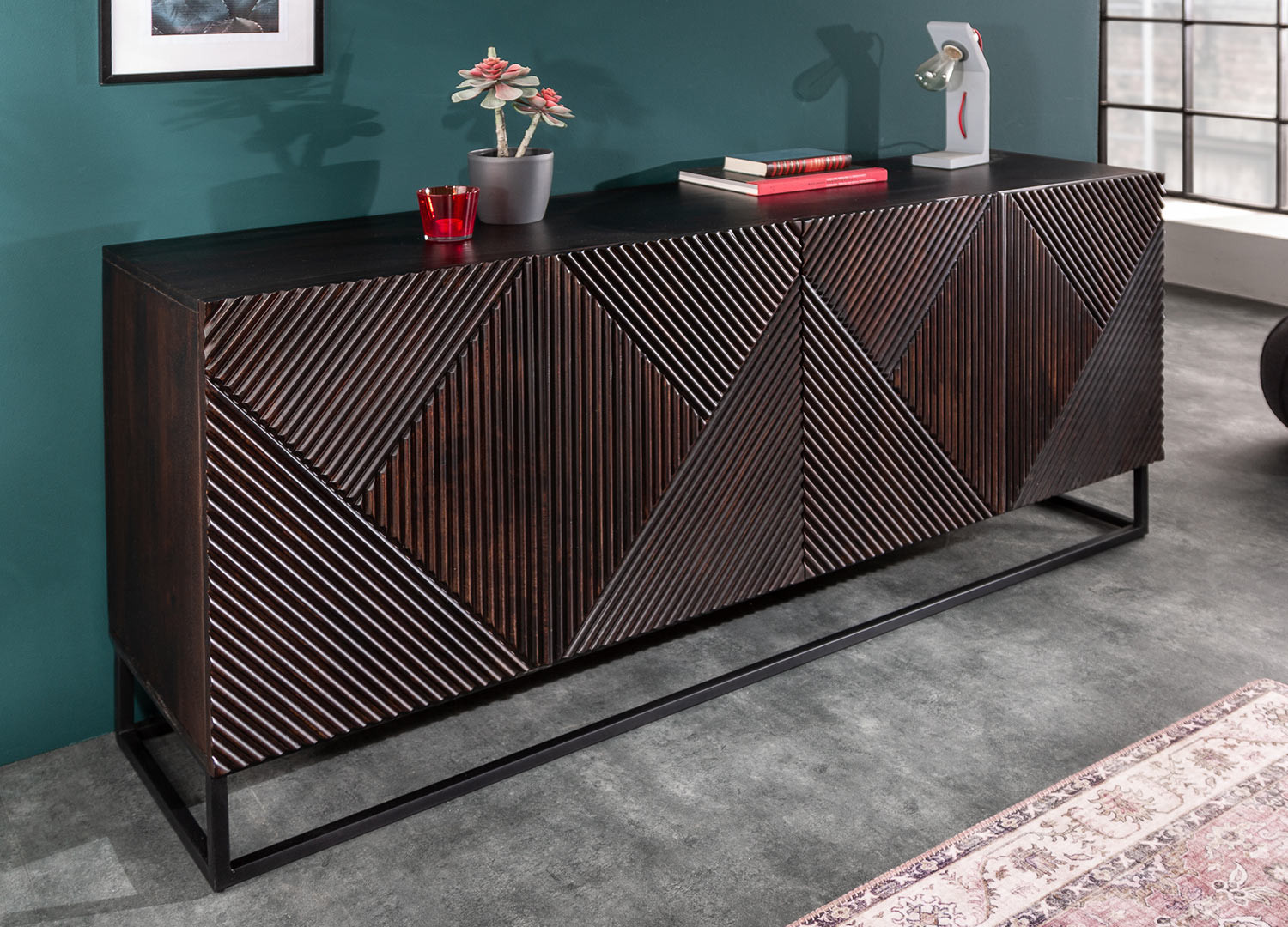 Buffet 4 portes en bois de manguier original