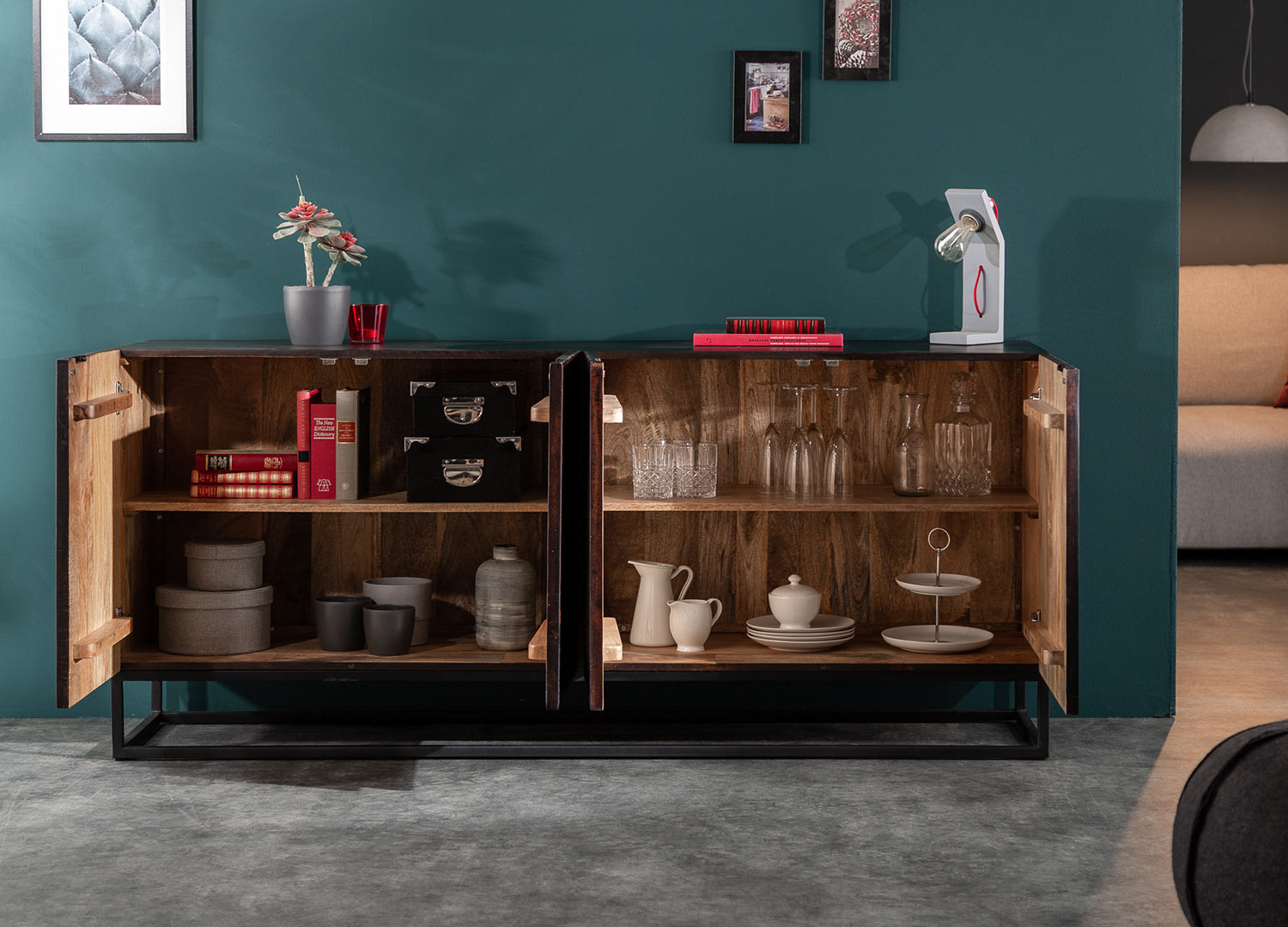 Buffet 4 portes en bois de manguier original