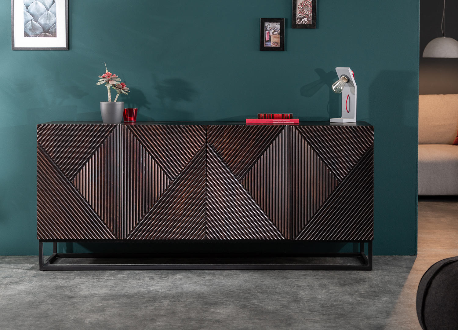 Buffet 4 portes en bois de manguier original
