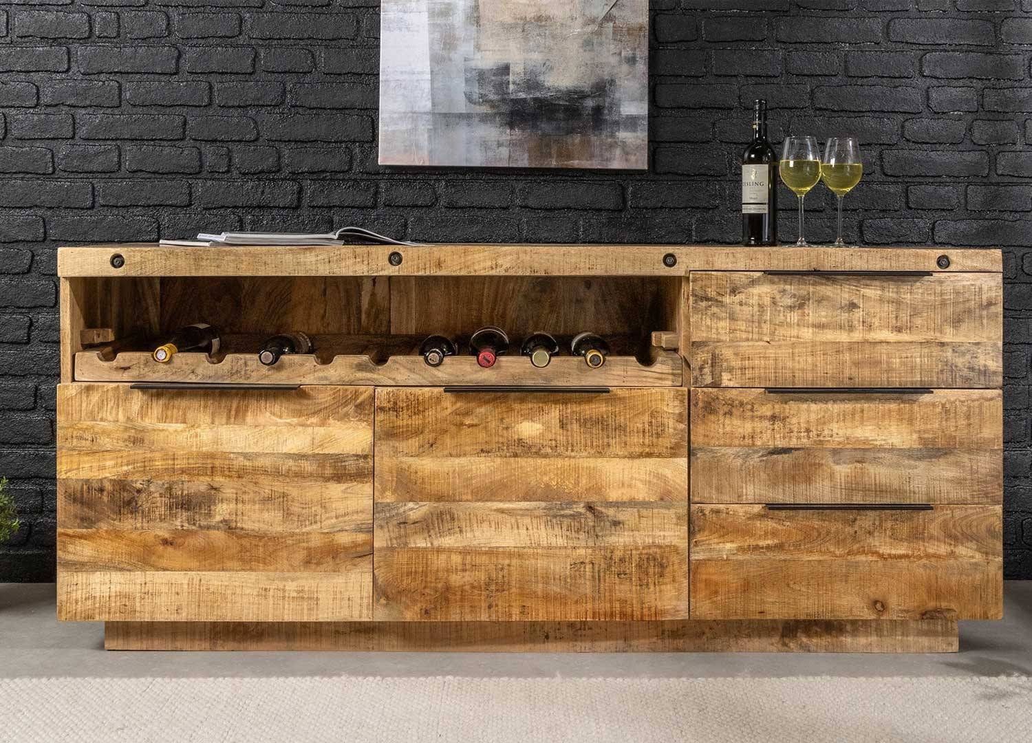 Buffet avec rangement à vin en bois de manguier Emery